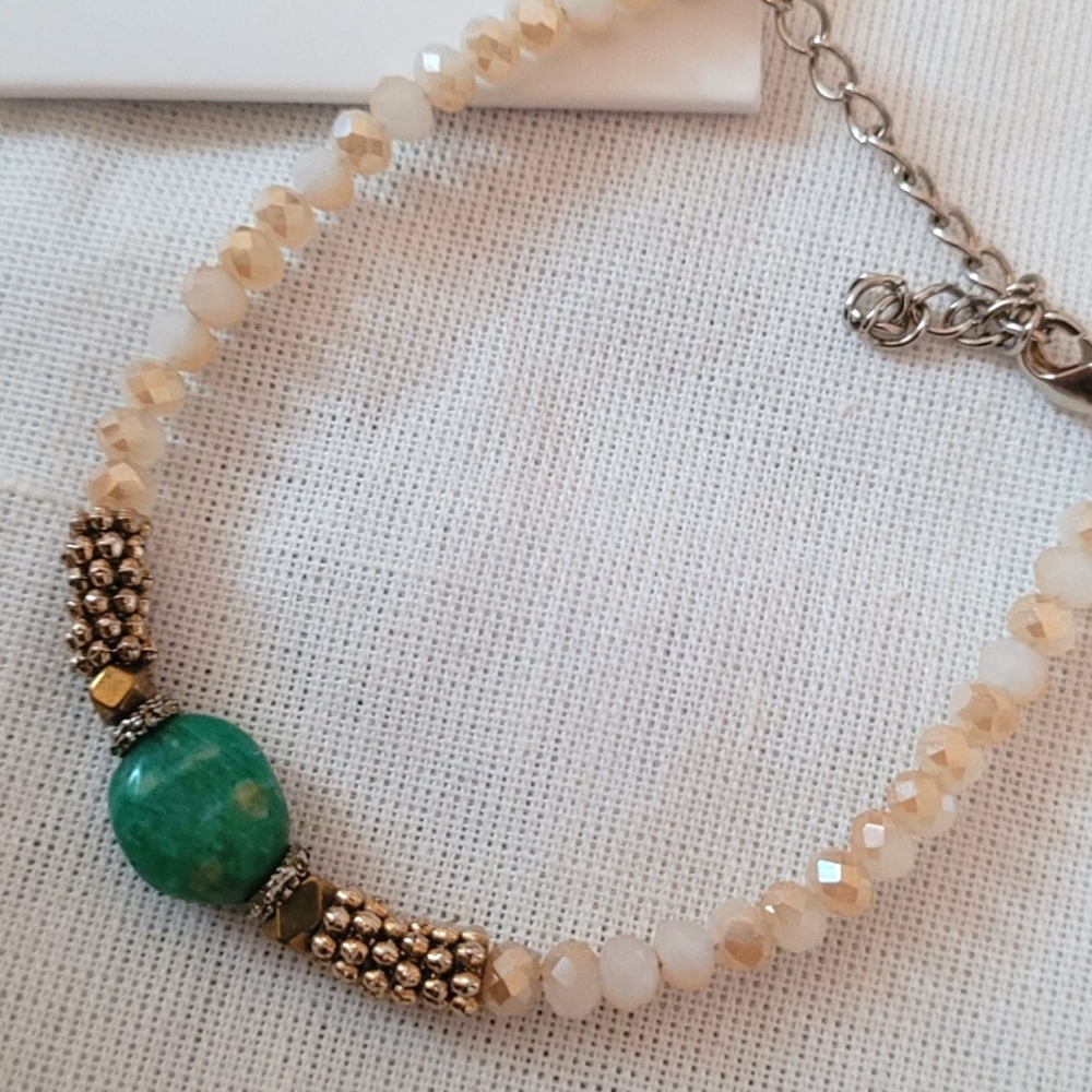 Jasper Malachite Green Stone Copper Crystal Bracelet Sterling Silver 925 Stack